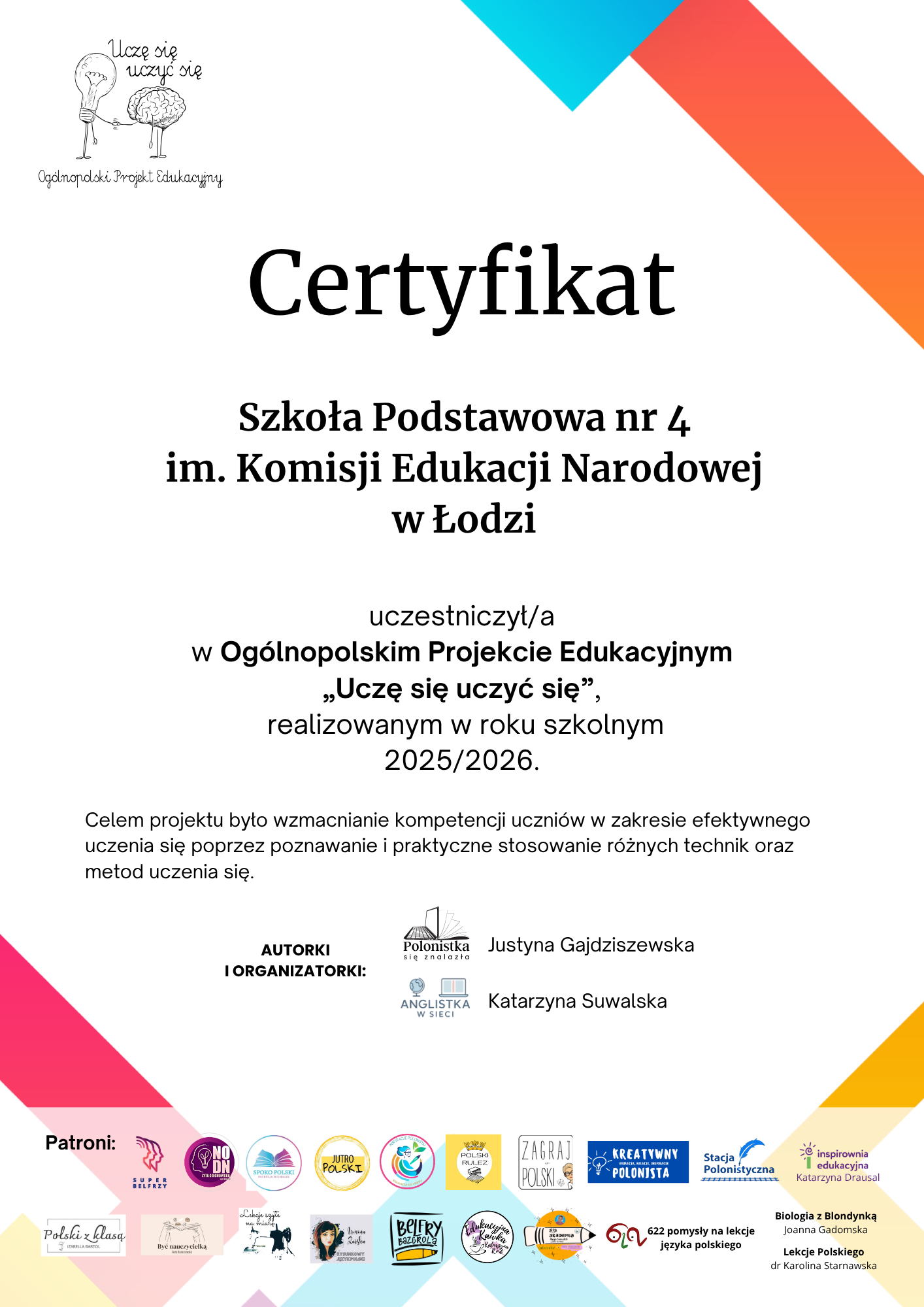 Projekt "Uczę się uczyć się"