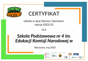 Certyfikat całorocznej akcji Zdrowo i Sportowo